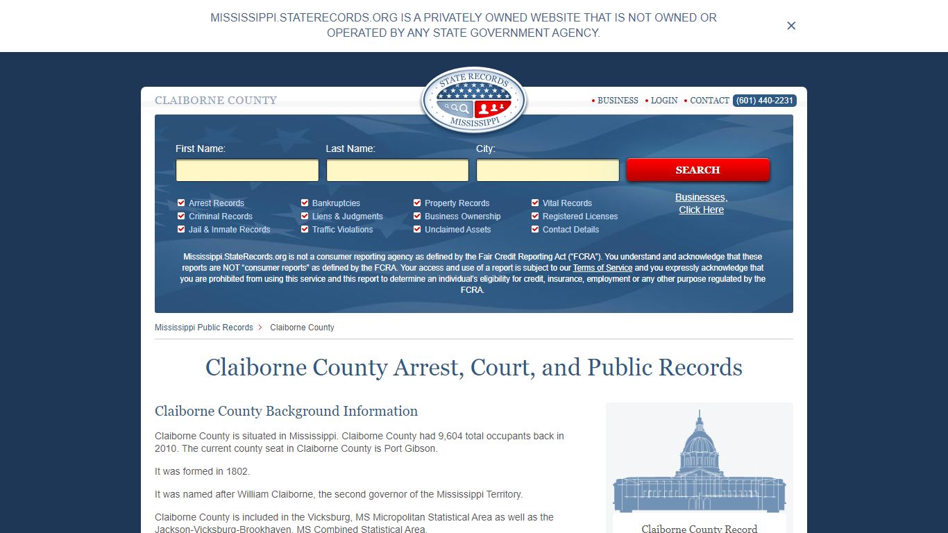 Claiborne County Arrest, Court, and Public Records